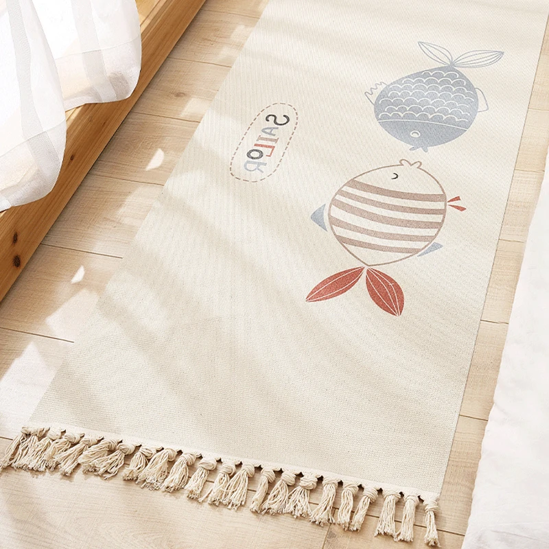 

Ethnic Style Cotton Linen Indoor Outdoor Rug Retro Plain Tapestry Handmade Carpet Study Bedroom Sofa Cushion For Home