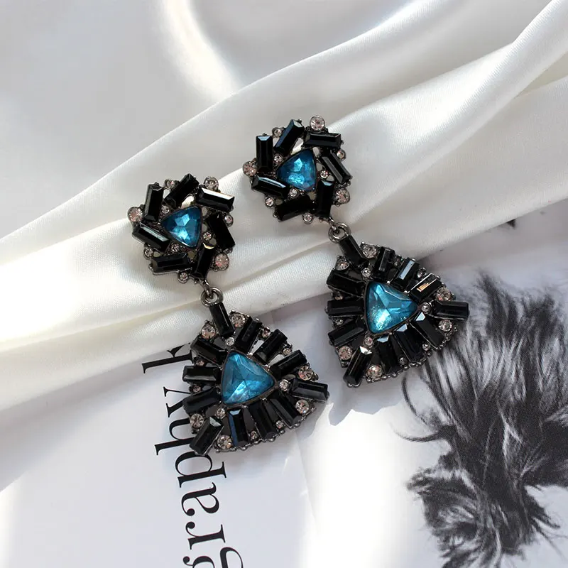 

High Quality Fashion Original Design Vintage Earrings for Bridal Women Black Blue Shiny Crystals Wedding Anniversary CZ Jewelry