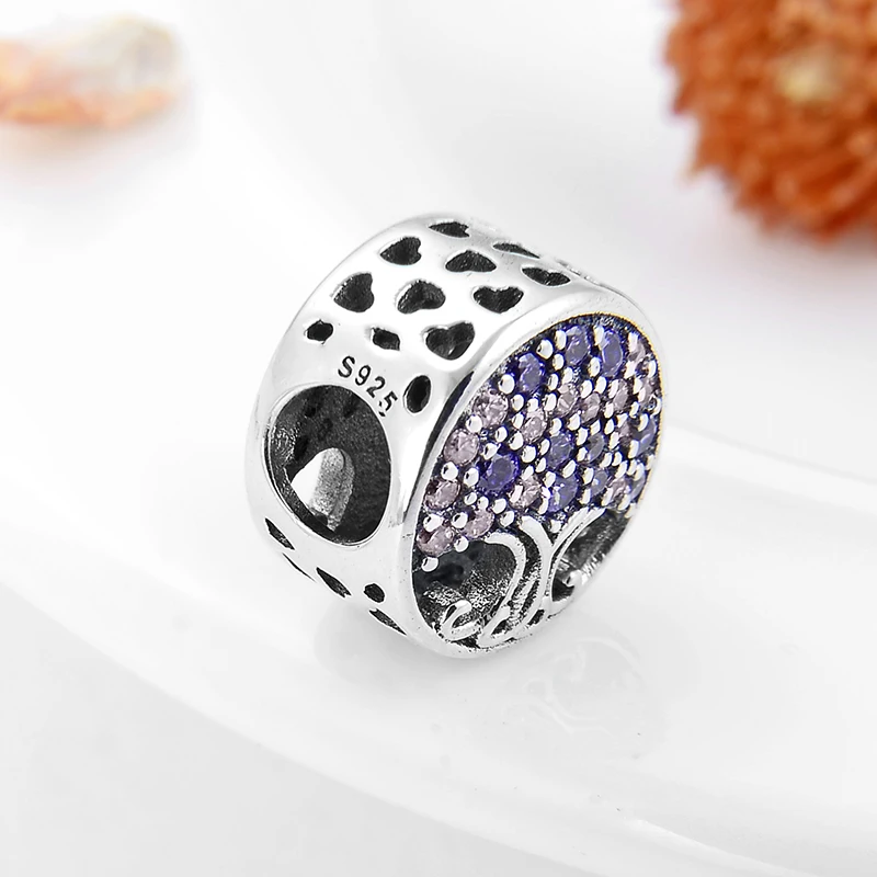 Новинка бусина-Шарм Дерево жизни из серебра со сверкающими розовыми цветными