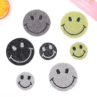 2pcslot rhinestone patch colorful smile crystal round diy patches applique embroidered for clothes bags sewing accessories badg