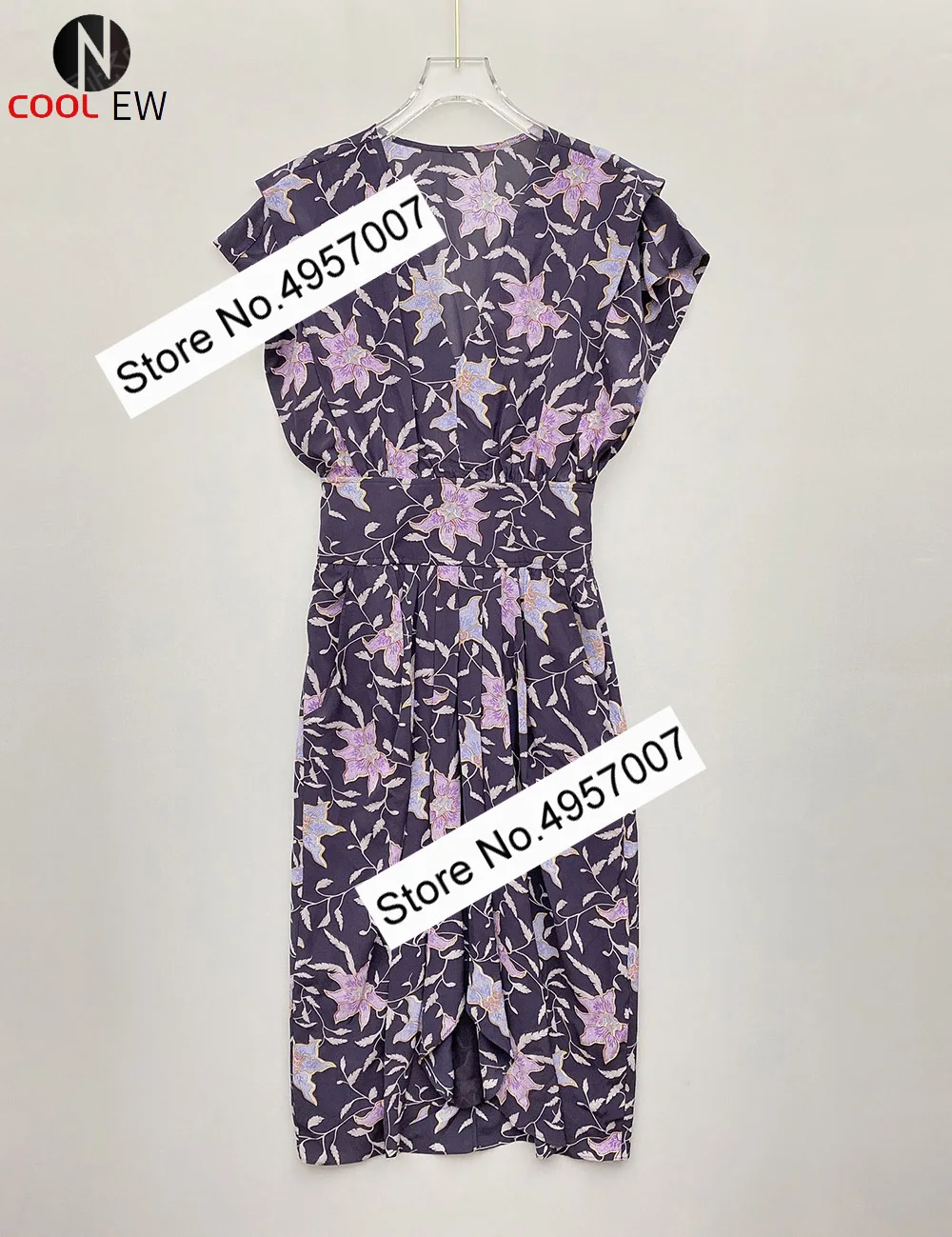 

Ladies High Quality Viscose V Collar Floral Printed Midi Dress