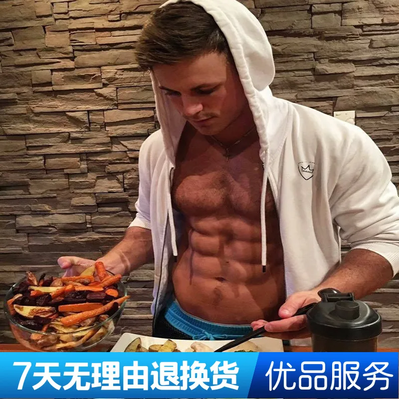 

New muscle brothers fleece male autumn winter leisure outdoor fitness workouts hooded jacket zipper unlined upper garment