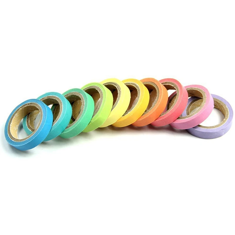 

10 Pcs Colorful Rainbow Sticky Paper Masking Adhesive Tape 5M X 0.7cm & 10 Pcs Transparent Pvc Dry Storage Pockets