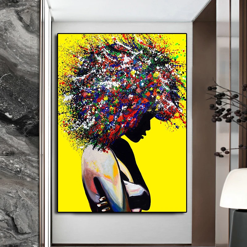 Черный женский желтый постер картина Куадрос Печатный портрет настенное