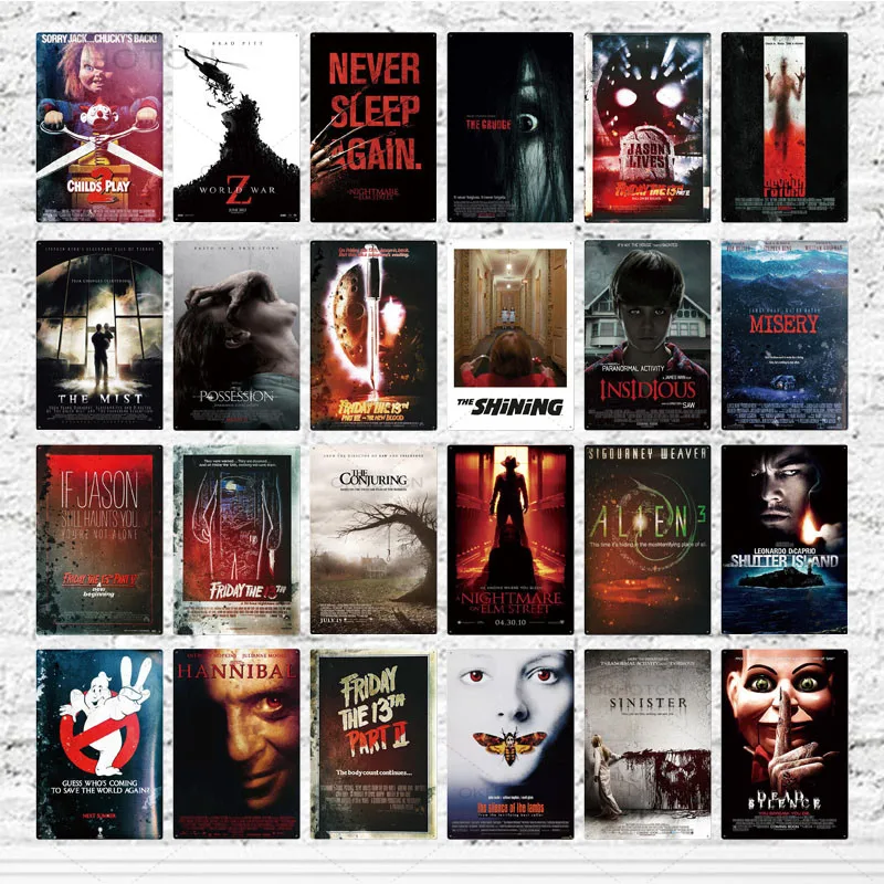 

Horror Movie Metal Poster Plaque Metal Vintage Thriller Movie Metal Tin Sign Wall Decor for Bar Pub Club Man Cave