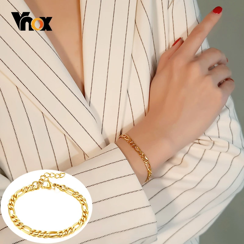 Женский браслет-цепочка Vnox Chic Figaro браслет из нержавеющей стали золотистого цвета