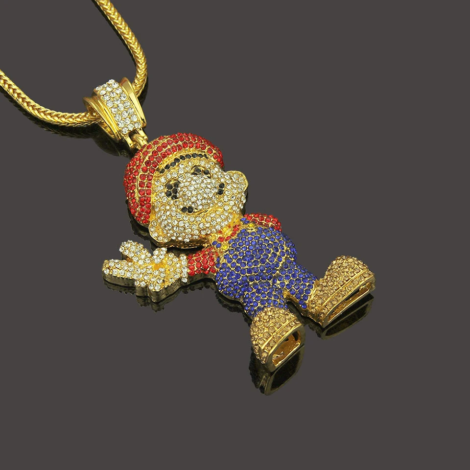 Супер Марио циркон кулон ожерелье хип хоп Уличная культура титана инкрустация из