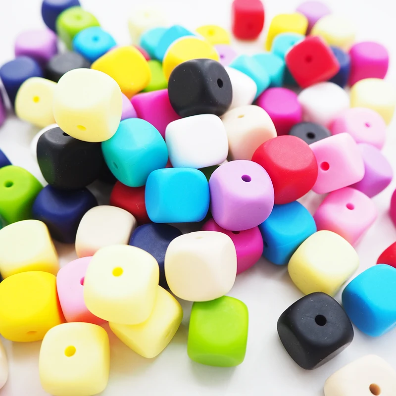 Chenkai-Cuentas cuadradas de silicona para chupete de beb&eacute;, sin BPA juguete sensorial, 13mm, abalorios para morder, joyer&iacute;a, accesorios de regalo, 100 Uds.-0