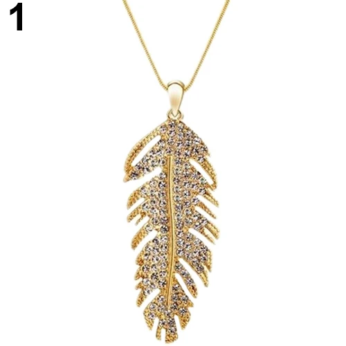 Women's Fashion Bohemian Alloy Rhinestone Feather Pendant Link Chain Vintage Gold Silver Long Necklace Jewelry | Украшения и