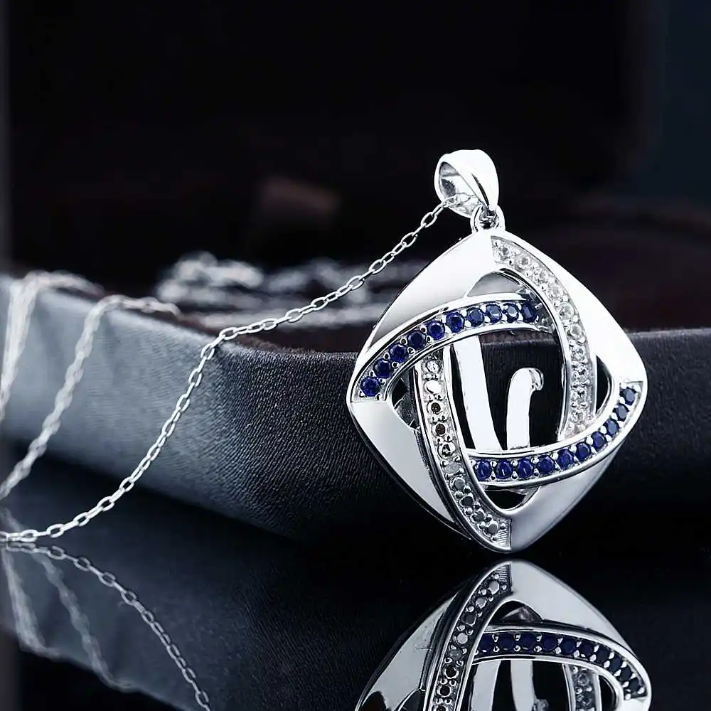 Женское Ожерелье с кулоном GemStoneKing из стерлингового серебра 925 пробы сапфиром и
