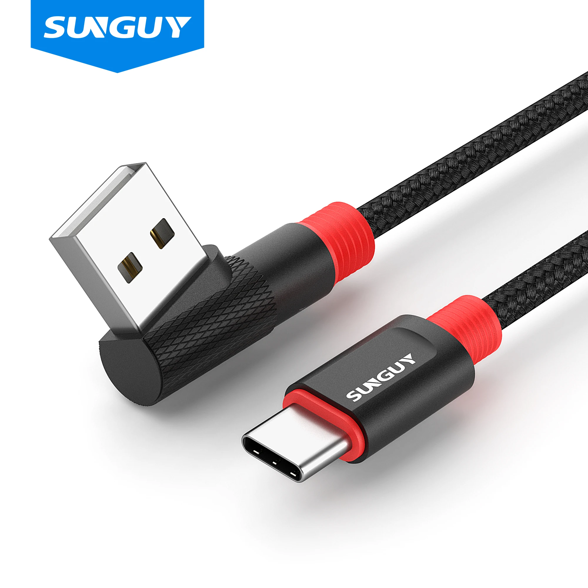 SUNGUY-Cable USB tipo C de &aacute;ngulo recto, 100 unids/lote, de carga-0