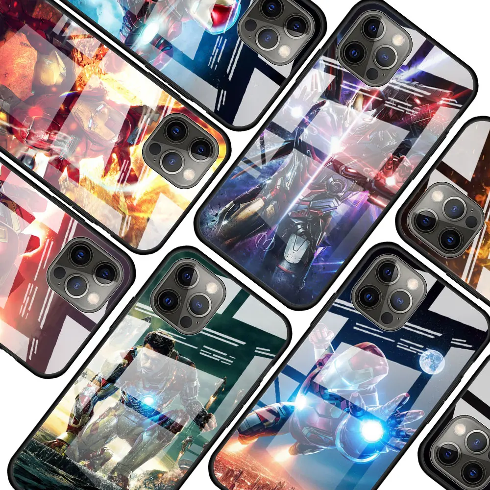 

Iron Man Marvel hero for Apple iPhone 12 Pro Max Mini 11 Pro XS Max X XR 6S 6 7 8 Plus Luxury Tempered Glass Phone Case