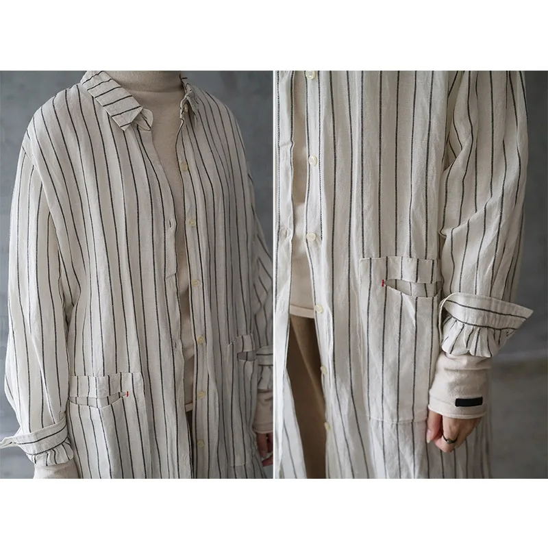 

SCUWLINEN 2020 Spring Women Tops Classic Striped Shirts P203