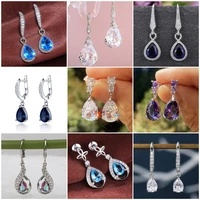 caoshi classic water drop dangle earrings for women silver color inlaid brilliant cubic zirconia elegant female accessories gift