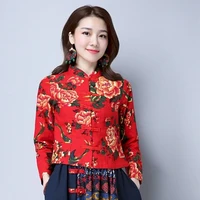 traditional chinese style flower print fashion women female vintage elegant tang suit top linen clothes slim short ethnic jacket