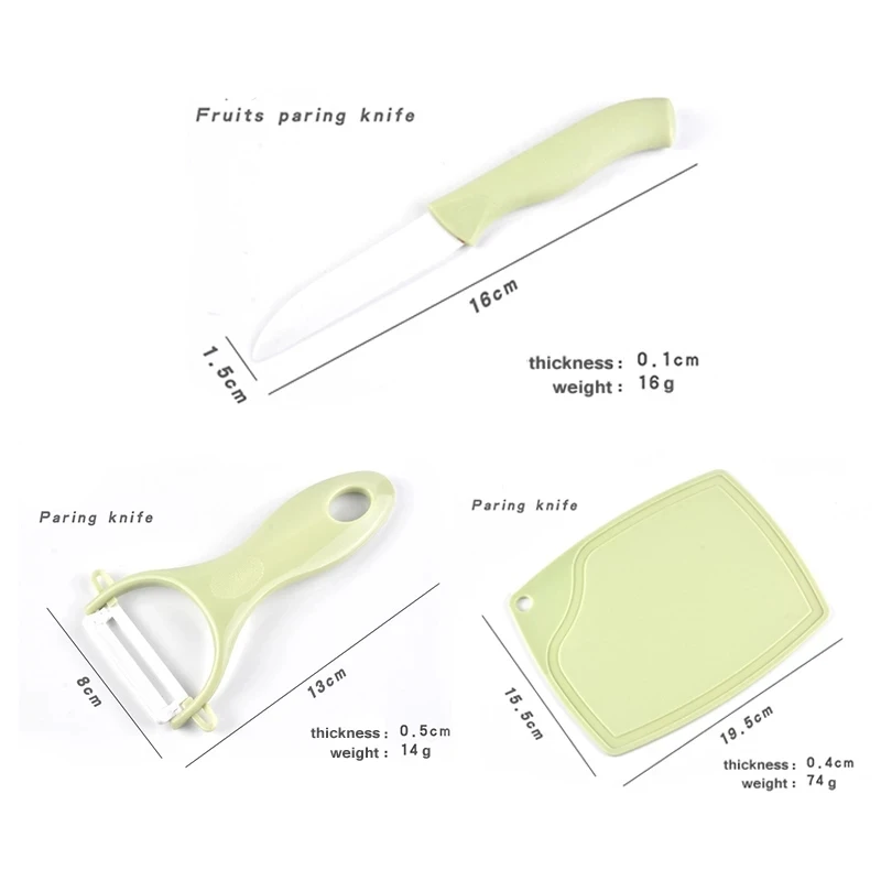 

1 Set Ceramic Knife Set Fruit Peeling Planer Knife Paring Knife Chopping Block Household Pink Green Blue Kitchen Accessories