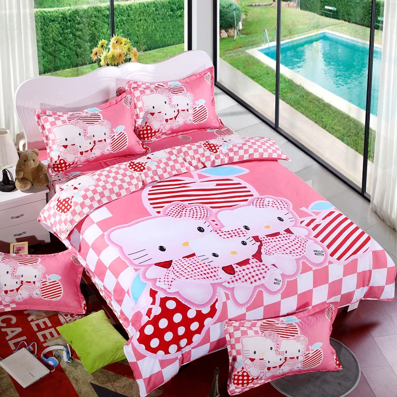 Темный хаки Hello kitty, хлопковый комплект постельного белья для детей, мультяшное постельное белье, Ститч, Doraemon, пододеяльник, комплекты, простыня, наволочка, Твин, полный размер, королева - Цвет: Темный хаки