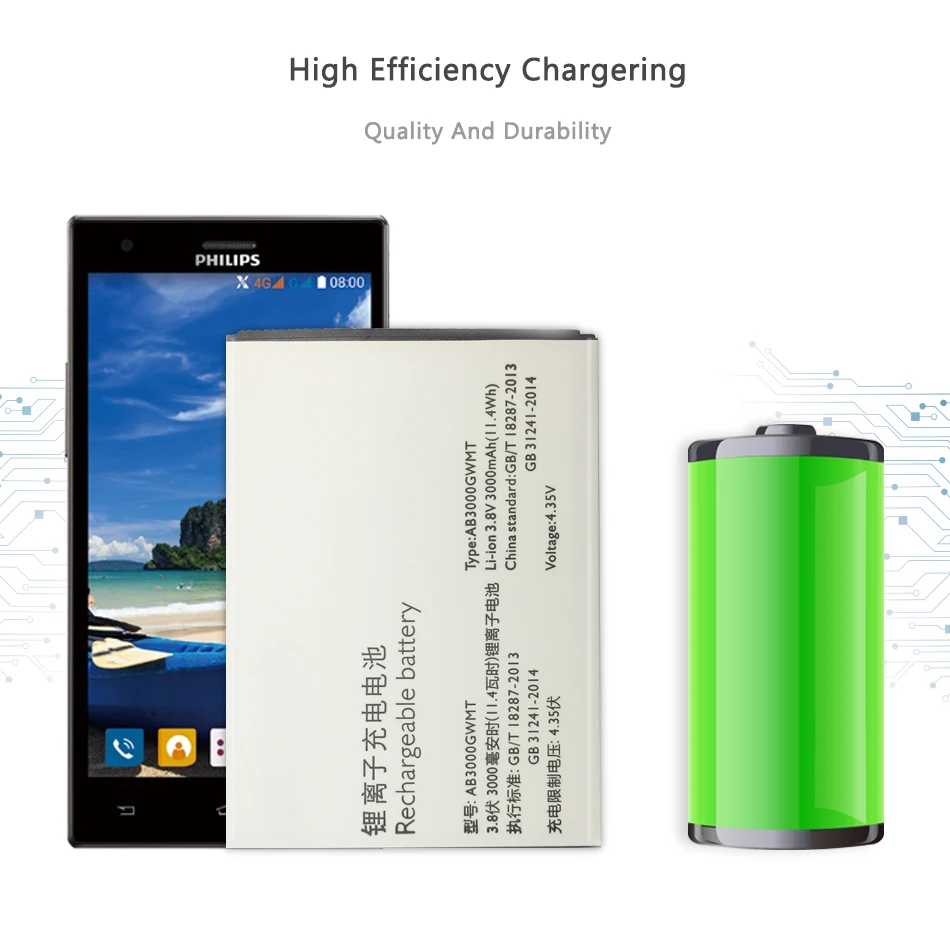 

For Philips S616 Mobile Phone Replacement Battery 3000mAh AB3000GWMT