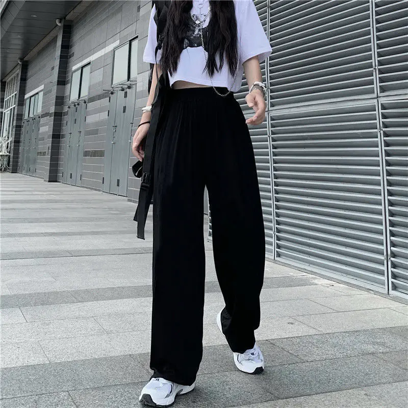 

Pants women summer korean black casual pants loose hollow butterfly straight leg pants plus size sports pants female trousers