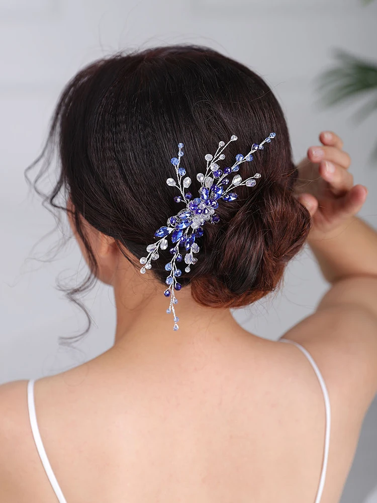 Богемная расческа для волос с синими кристаллами вуалетки пляжные свадебные