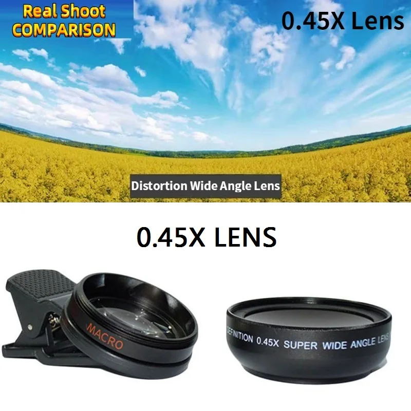 0.45X Black Orsda 4K HD Super 15X макро объектив Анти-искажения 0.6X широкоугольные оптические линзы из стекла Para Celular Телефон камера для смартфона объектив для телефона - Цвет: 0.45X Black