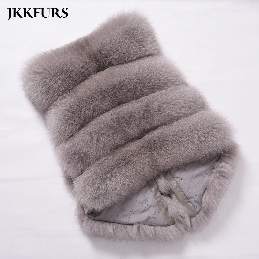 JKKFURS Модный женский 4 ряда меховой жилет настоящий мягкий толстый лисий мех жилет женский Зимний натуральный жилет S1677