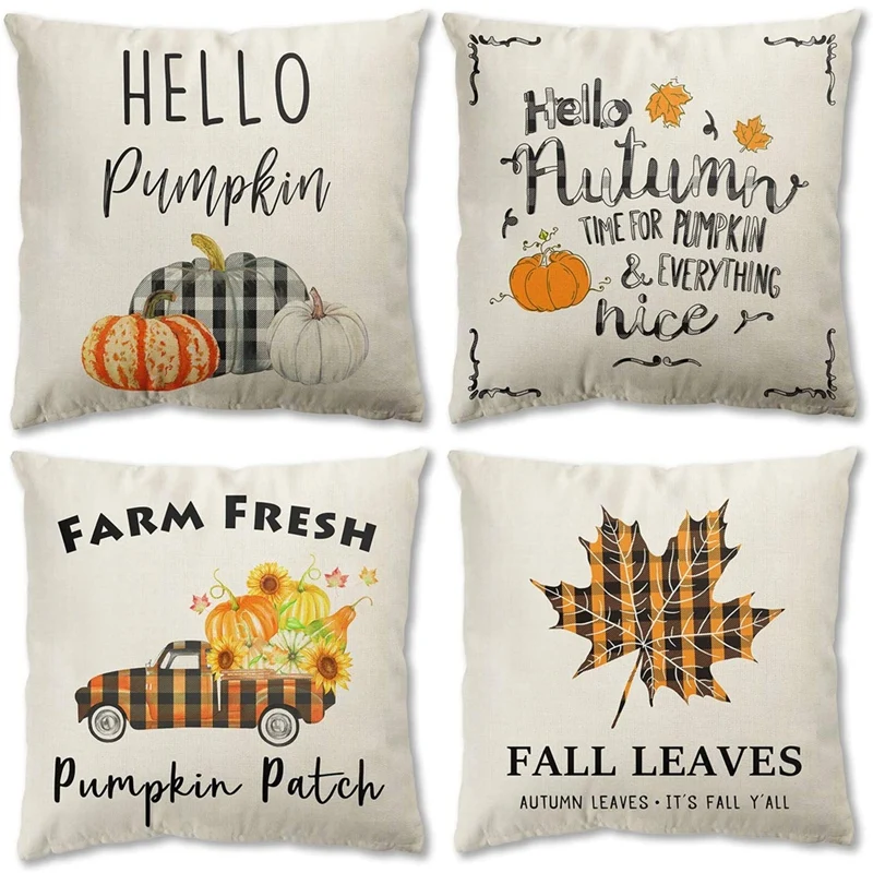 

Hello Fall Throw Pillow Cover Decorative Patch Maple Truck Pillowcase Rustic Harvest Thanksgiving Farmhouse