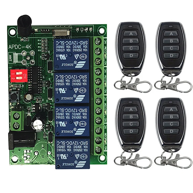 

DC12V 24V 4CH 4 CH Wireless RF Remote Control Light Switch 10A Relay Output Radio Receiver Module+Transmitter Garage Doors/lamp