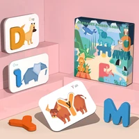 children number letter card game enlightenment puzzle building block game set wooden cartoon animal toy early education toy gift