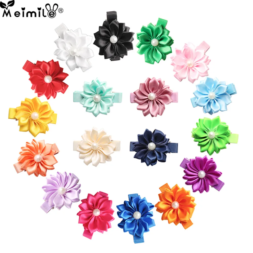 Meimile Розовые заколки для девочек однотонные Цветочные детей сатиновые волос с