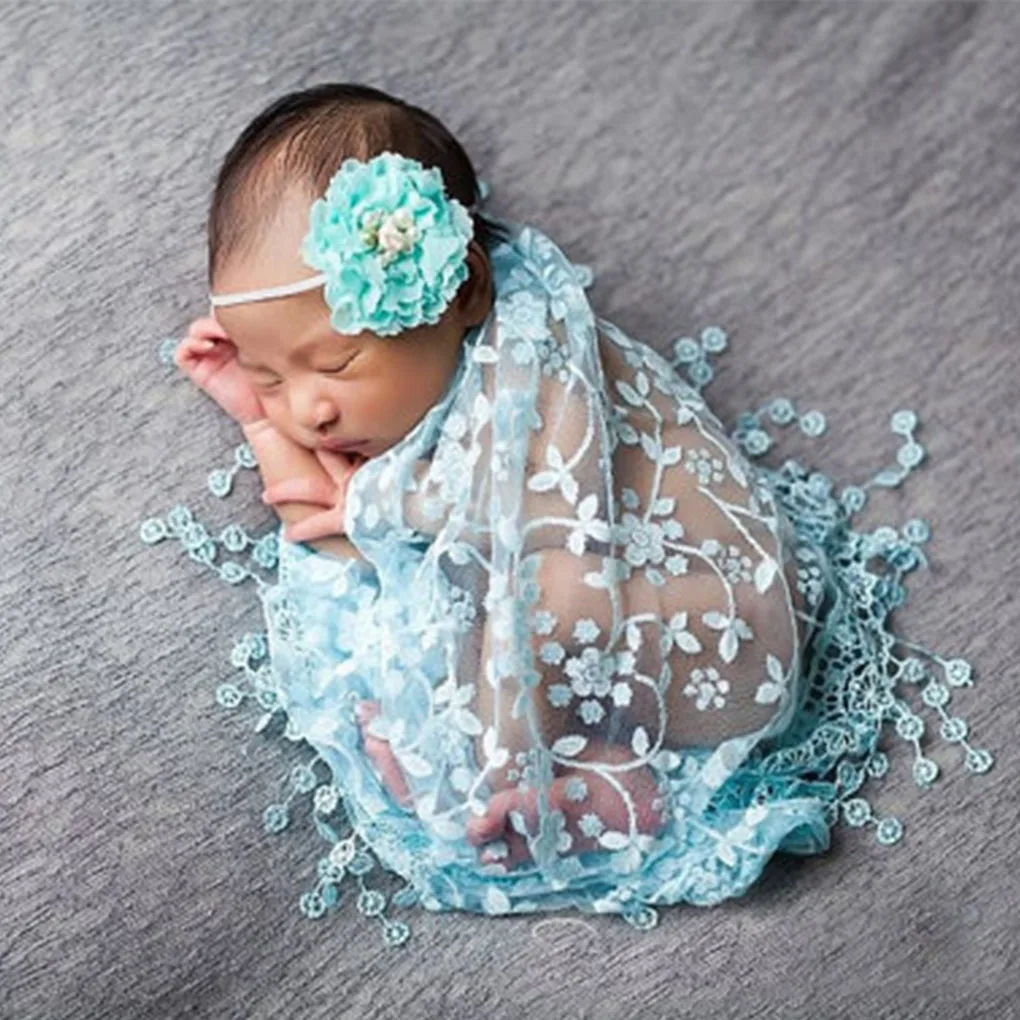 Envolturas de encaje para fotos de reci&eacute;n nacidos, accesorios de encaje bordado, manta, bufanda, accesorios para fotos de beb&eacute;s, mantas suaves para sesi&oacute;n de fotos de ni&ntilde;as-3