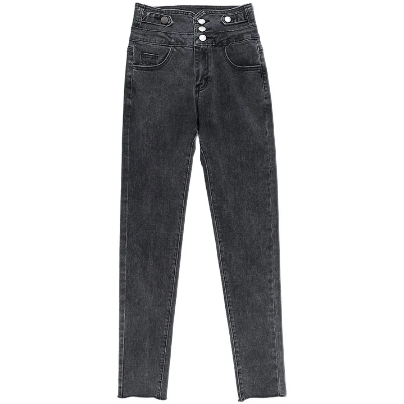 

Three Buttons High Waisted Fashion Jeans for Women Elastic Skinny Pencil Jeans Pants Women Ladies Denim Trousers Spring Summer