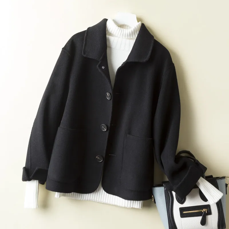 

2020 Elegant Casual Double-Sided Cashmere Wool Coats Autumn Winter Coat Women Fit Soft Short Female Jacket Clothes LW455