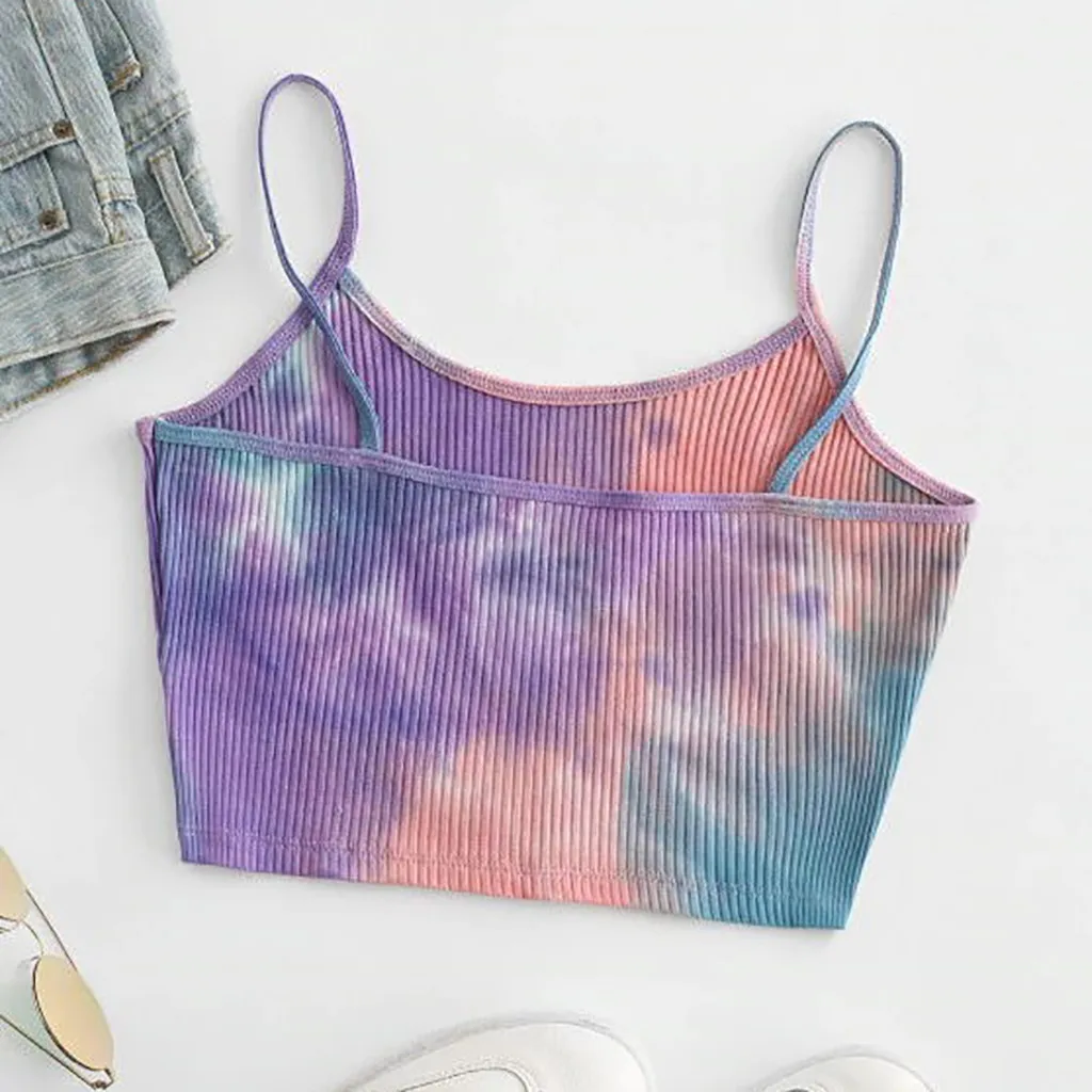 

Sagace 2021 New Summer Blouse Camisole Women Ladies Tie-dye Print Sleeveless Blouse Pullover Vest Tank Crop Tops Shirts