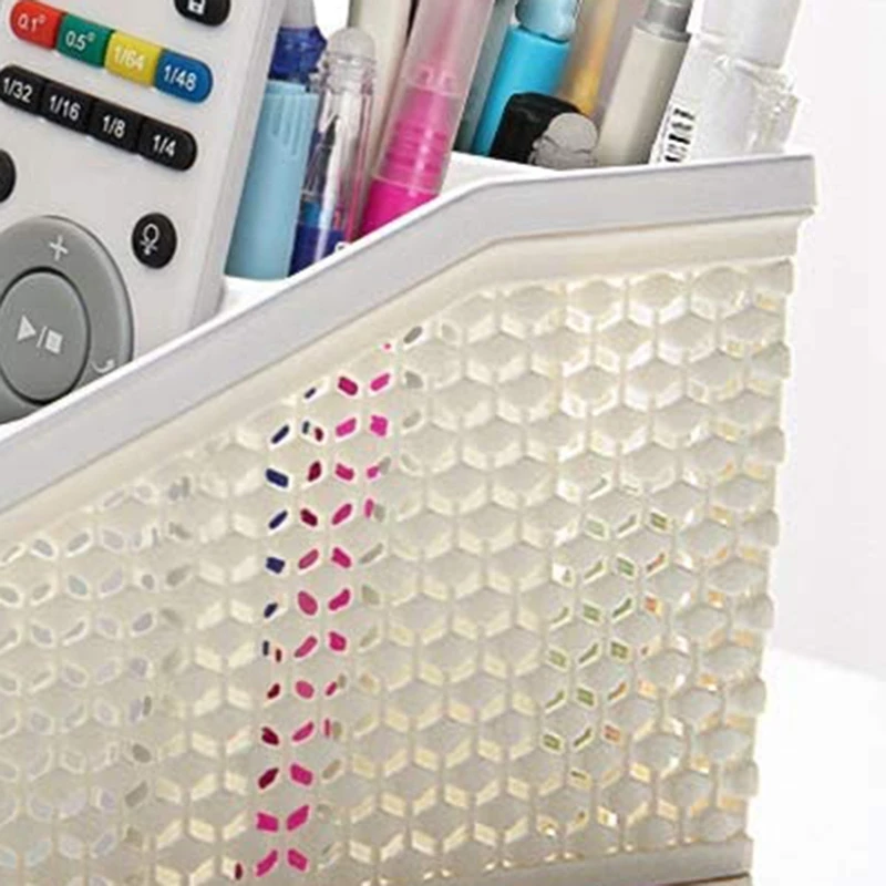 

Countertop Makeup Organizer, Plastic Pen Holder For Desktop, Set Of 2 (Creamy White + Light Brown)