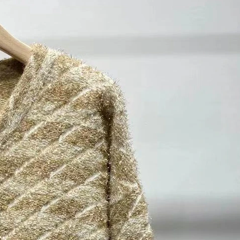 

Women Sweater 2020 Autumn/winter New Bright Line Champagne Gold Cardigan Coat