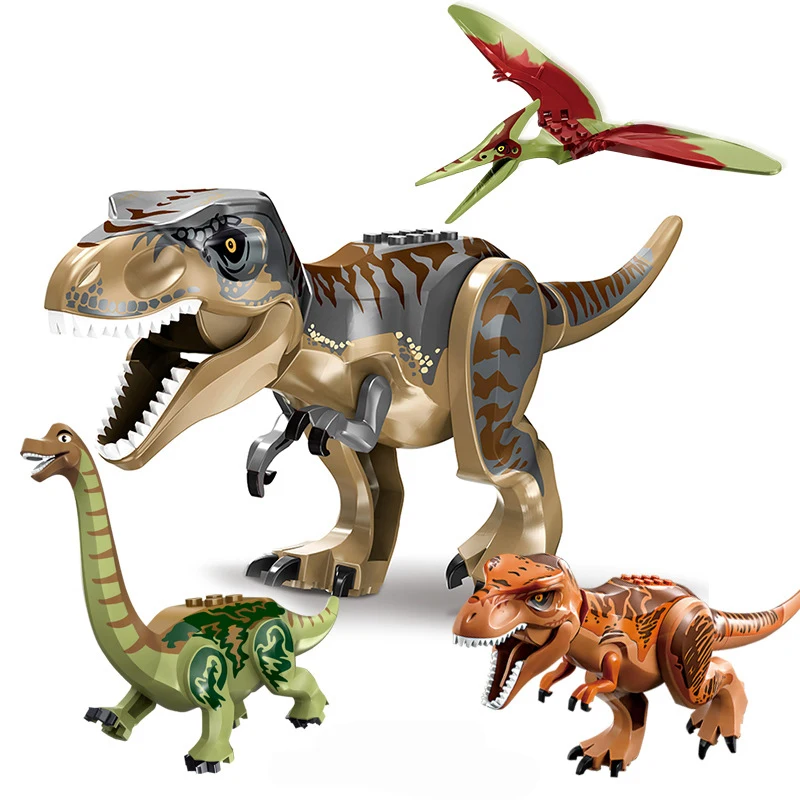 

4pcs/lot Jurassic Dino Tyrannosaurus Rex Wyvern Velociraptor Stegosaurus Building Kits Dinosaur Figures Raptor Bolcks Toys