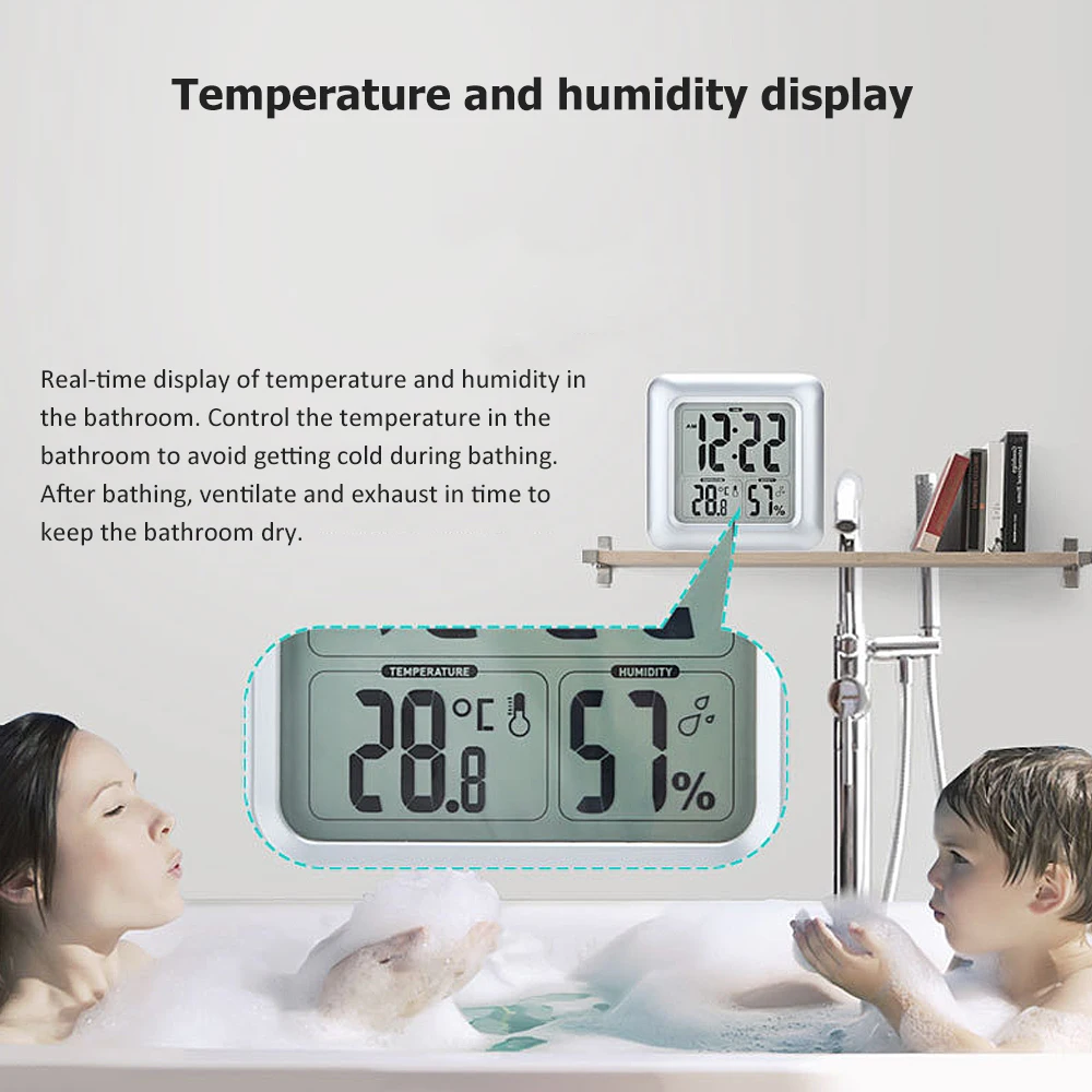 

Digital Bathroom Shower Clock Waterproof Fashion for Bathroom Clock For Kitchen Bathroom Humidity Time Display