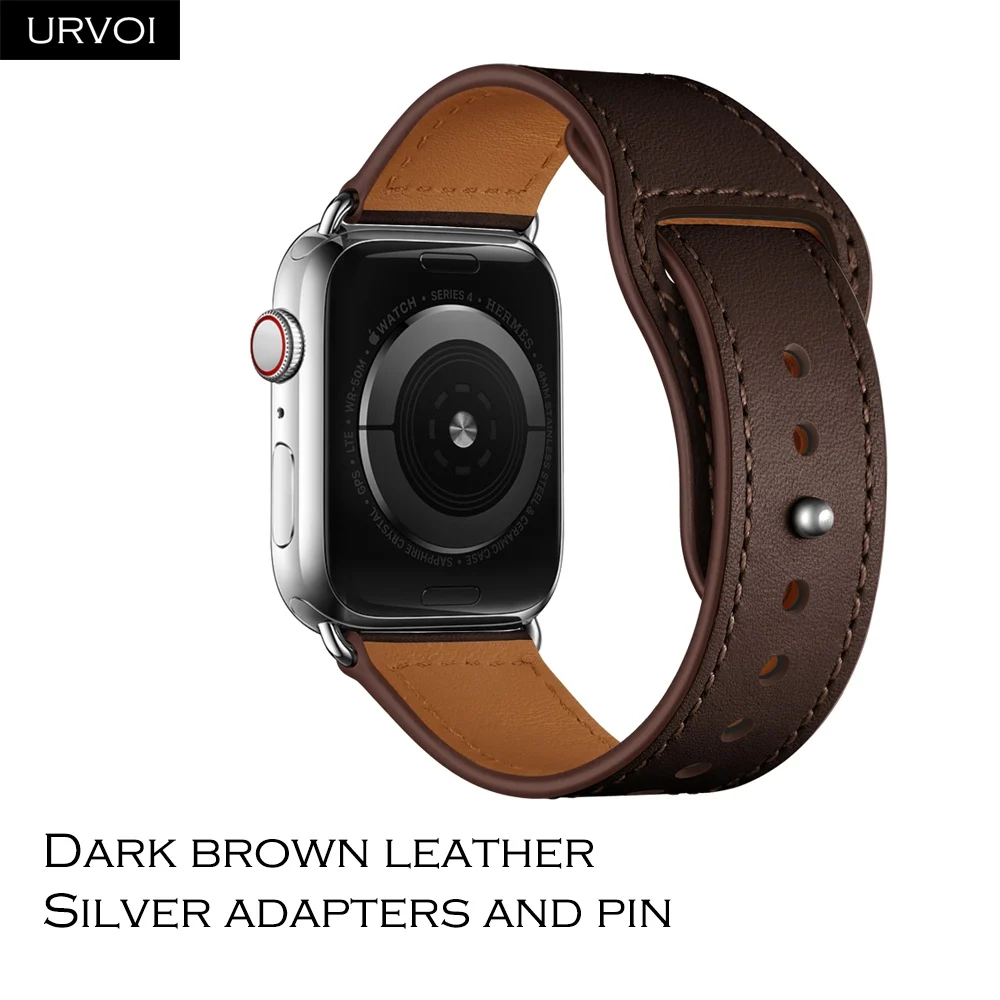 Dark brown S URVOI ремешок для apple watch серии 5/4 3, 2, 1, ремешок для наручных часов iWatch, большие размеры 40-44 мм спортивный ремешок из натуральной кожи Swift Pin& tuck ручной работы - Band Color: Dark brown S