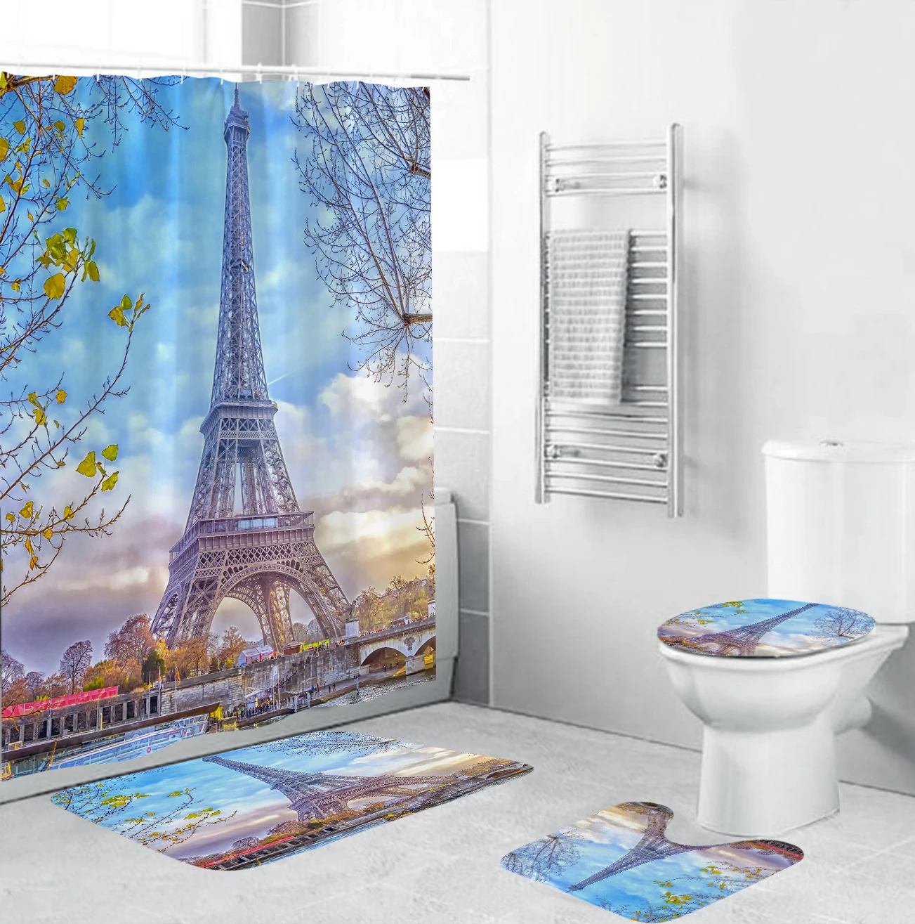 Эйфелева Towe Париж Пейзаж полиэстер ткань душ Шторы s Ванная комната комплект