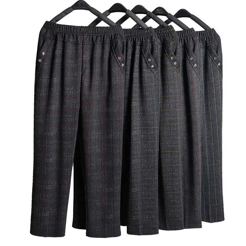 Весенне осенние прямые брюки для женщин среднего возраста с эластичной талией