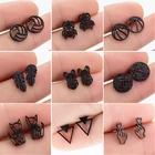 Женские и мужские серьги SMJEL, черные маленькие серьги-гвоздики в стиле панк, из нержавеющей стали, с изображением кошки мира, серьги с собаками, 2020