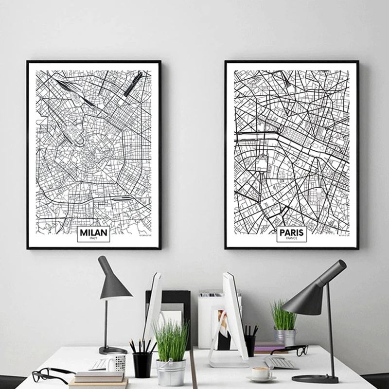 Карта городов мира Нью Йорк Токийский Париж настенная живопись холст печать