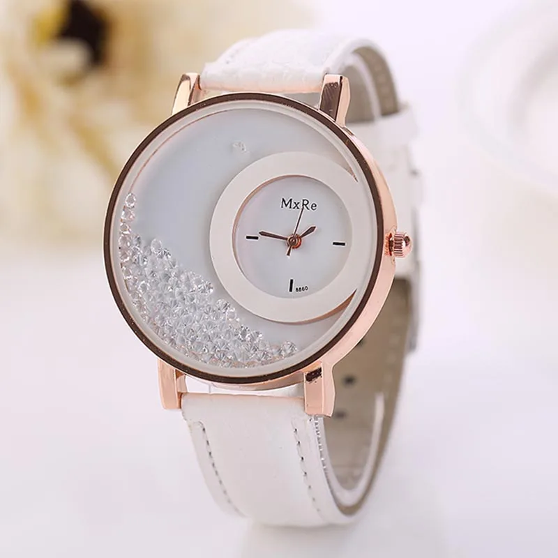 

Women Quartz Wrist Watch PU Leather Band Rolling Beads Decor Dial Casual Watches XRQ88
