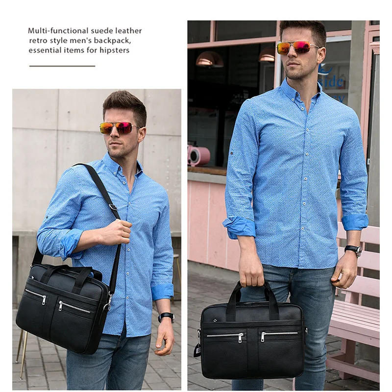 Men's Larger Capacity Briefcase Business Shoulder Leather Bags Crossbody Handbags Office Travel Documents Phones Storage Pouch