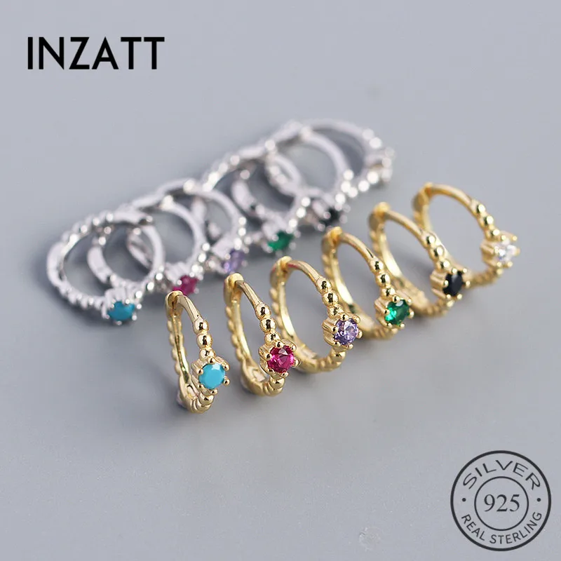 

INZATT INS Real 925 Sterling Silver Colored Zircon Hoop Earrings For Fashion Women Minimalist Fine Jewelry Hiphop Accessories