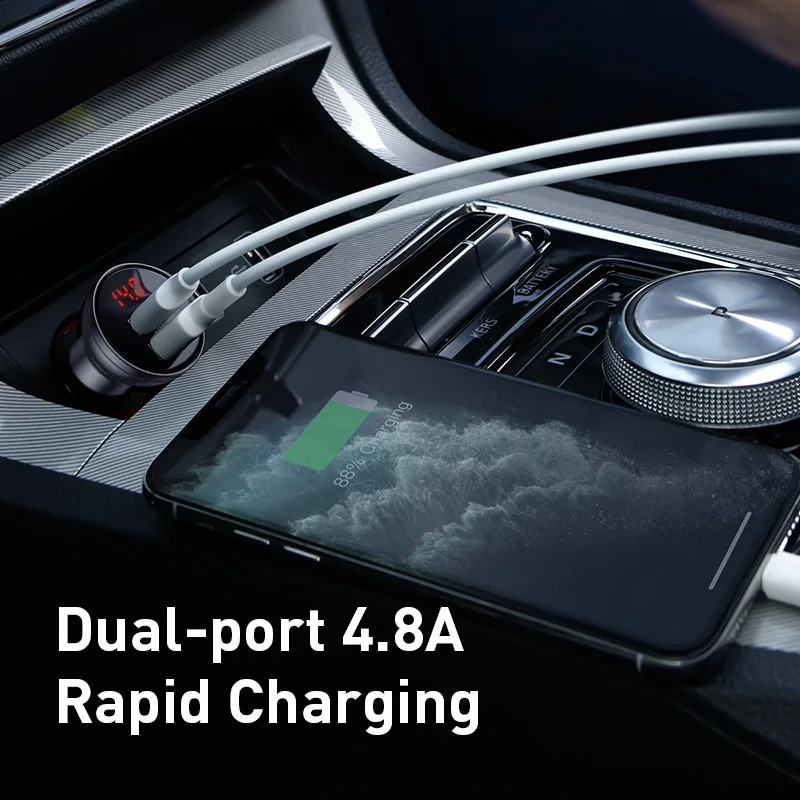 baseus 24w usb car charger for phone 4 8a fast mobile phone charger adapter for iphone xiaomi with led display car phone charger free global shipping