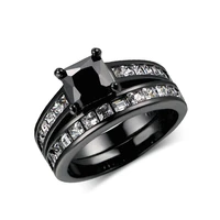 fashion black rings set vintage white rhinestones zircon rings for women jewelry anniversary engagement party girl gift