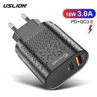 uslion 36w euus plug pd 3a quick usb charger for iphone micro type c qc3 0 fast wall charger for samsung mobile phone charger