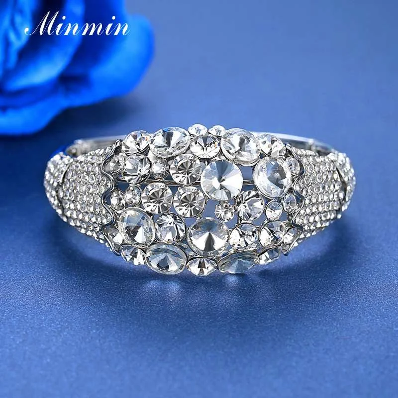 425silver Minmin широкий золотой цвет кристалл браслет синтетический жемчуг браслет женский невесты Шарм браслет регулируемый Свадебные ювелирные изделия MSL324 - Окраска металла: 425silver